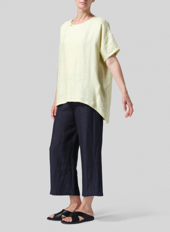 Soft Lime Jacquard Linen Relaxed Handmade Knot Buttons Top