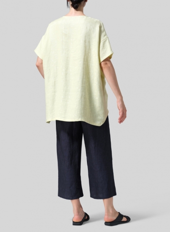 Soft Lime Jacquard Linen Relaxed Handmade Knot Buttons Top