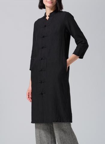 Black Linen Handmade Chinese Knot Buttons Long Tunic