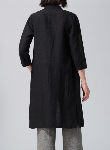 Black Linen Handmade Chinese Knot Buttons Long Tunic