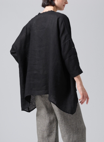 Black Linen Loose Delicate Deep V-neck Overtop
