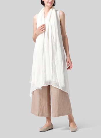 Soft White Woven Linen Sleeveless A-shaped Blouse