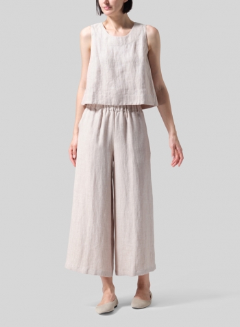 Twill Light Beige Linen ​S​lightly A-Shape Wide Leg Pants Set