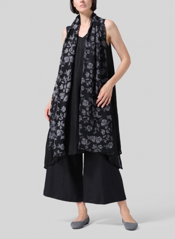 Black Woven Linen Sleeveless A-shaped Blouse Set
