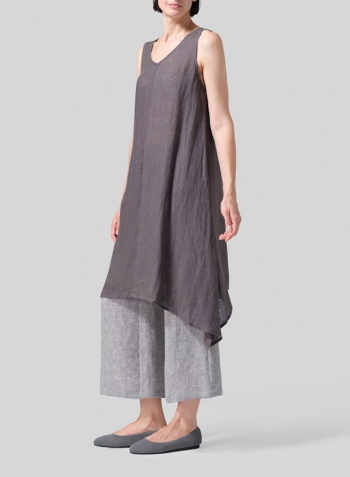 Dark Charcoal Woven Linen Sleeveless A-shaped Blouse