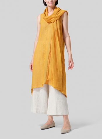 Pale Orange Woven Linen Sleeveless A-shaped Blouse