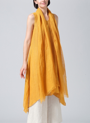 Pale Orange Woven Linen Sleeveless A-shaped Blouse