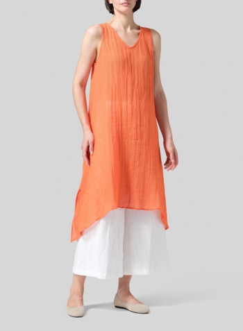 Woven Linen Sleeveless A-shaped Blouse Set