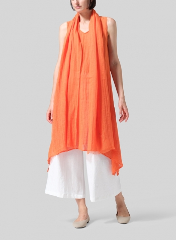 Orange Woven Linen Sleeveless A-shaped Blouse