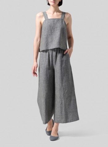 Two Tone Charcoal Linen ​S​lightly A-Shape Wide Leg Pants Set