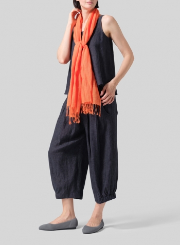 Linen Hand-crafted Orange Gauze Scarf Set