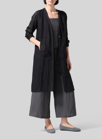 Black Linen Long Jacket Set