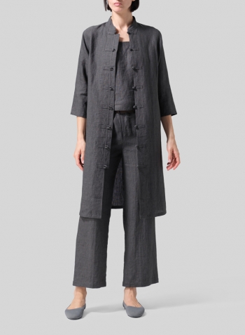 Dark Gray Linen Handmade Chinese Knot Buttons Long Tunic