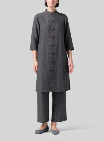 Dark Gray Linen Handmade Chinese Knot Buttons Long Tunic