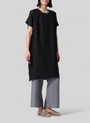 Black Linen Dolman Sleeves Mid-Length Tunic
