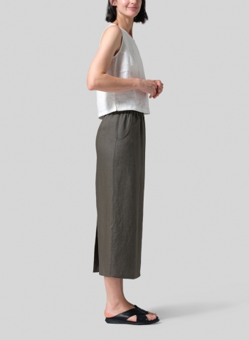 Dark Taupe Linen Midi-Length Straight Skirt