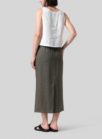 Dark Taupe Linen Midi-Length Straight Skirt