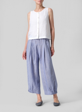 Two Tone Blue White Linen Crumple Effect Harem Pants (Long)