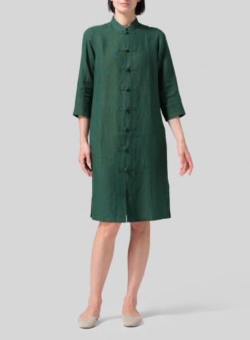 Green Linen Handmade Chinese Knot Buttons Long Tunic