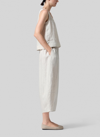Oat Linen Sleeveless U-neck Vest Top Set