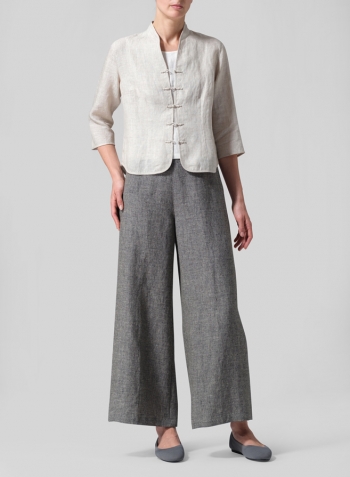 Oat Linen Fitted Mandarin Collar Jacket