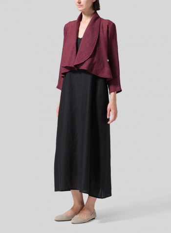 Plum Linen Three-quarter Sleeve Shawl Collar Short Jacket