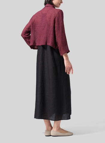 Plum Linen Three-quarter Sleeve Shawl Collar Short Jacket