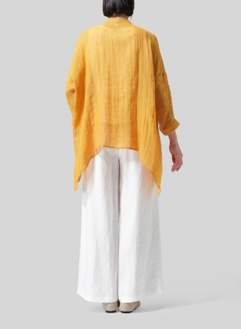 Pale Orange Linen Loose Delicate Deep V-neck Overtop