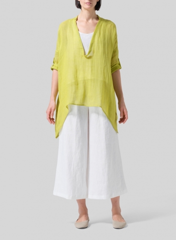 Yellow Linen Loose Delicate Deep V-neck Overtop