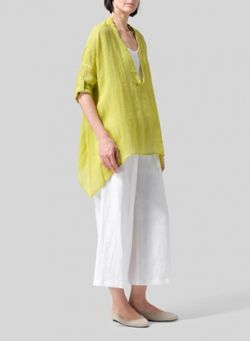 Yellow Linen Loose Delicate Deep V-neck Overtop