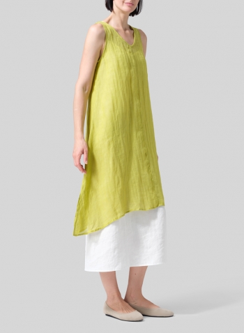 Yellow Woven Linen Sleeveless A-shaped Blouse
