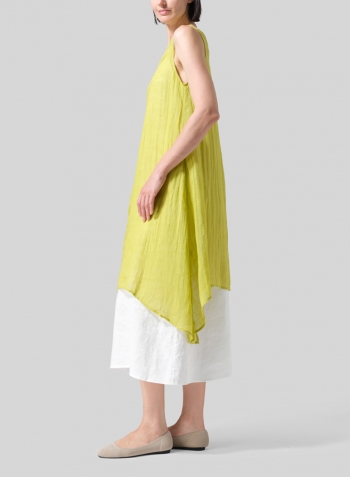 Yellow Woven Linen Sleeveless A-shaped Blouse with Scarf