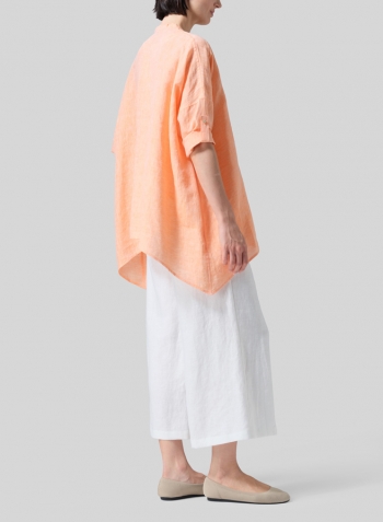Two Tone Orange Linen Loose Delicate Deep V-neck Overtop