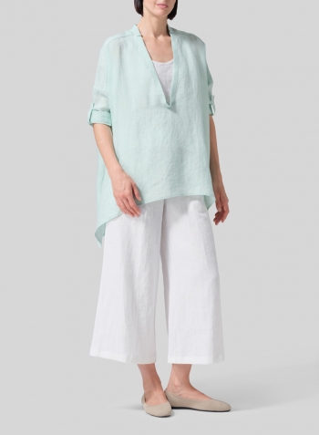 Soft Light Green Linen Loose Deep V-neck Overtop