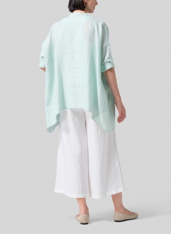 Soft Light Green Linen Loose Deep V-neck Overtop