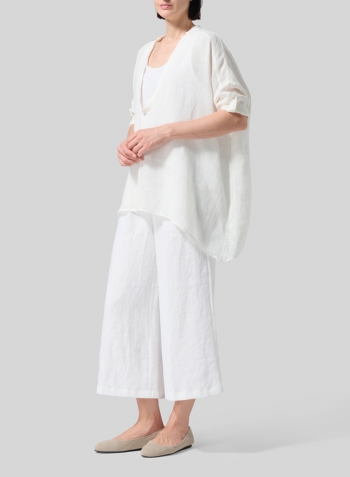 Soft White Linen Loose Delicate Deep V-neck Overtop