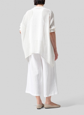 Soft White Linen Loose Delicate Deep V-neck Overtop