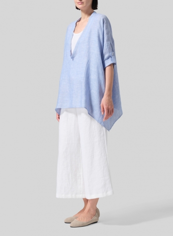 Cornflower Blue Linen Loose Deep V-neck Overtop