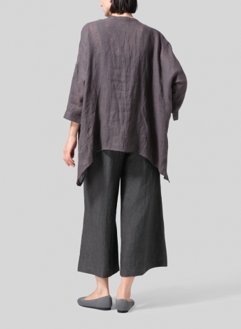 Charcoal Gray Linen Loose Delicate Deep V-neck Overtop