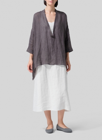 Charcoal Gray Linen Loose Delicate Deep V-neck Overtop Set