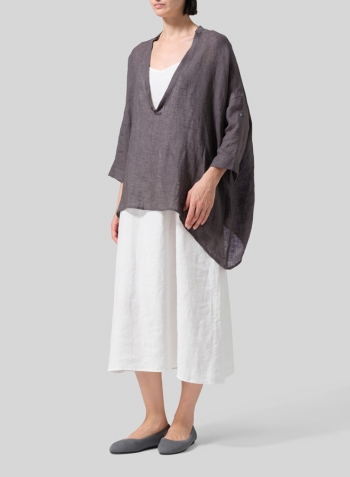 Charcoal Gray Linen Loose Delicate Deep V-neck Overtop Set