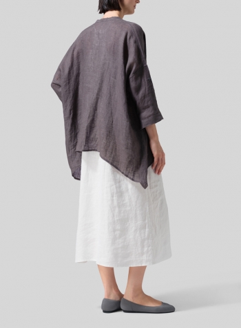 Charcoal Gray Linen Loose Delicate Deep V-neck Overtop Set