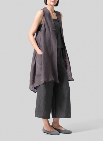 Dark Charcoal Lightweight Linen A-Line Mid-Length Vest