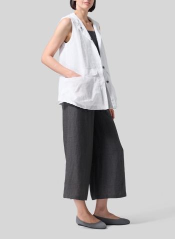 White Linen Hooded Lightweight Vest