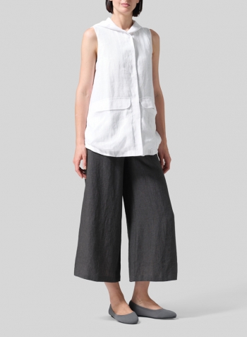 White Linen Hooded Lightweight Vest