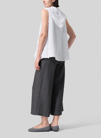 White Linen Hooded Lightweight Vest