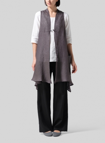 Dark Charcoal Lightweight Linen A-Line Mid-Length Vest Set