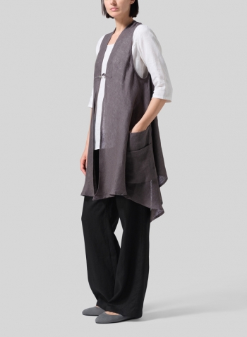 Dark Charcoal Lightweight Linen A-Line Mid-Length Vest Set