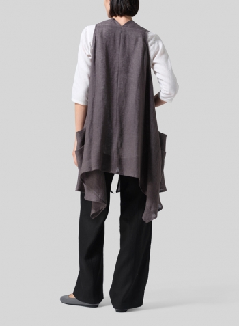 Dark Charcoal Lightweight Linen A-Line Mid-Length Vest Set