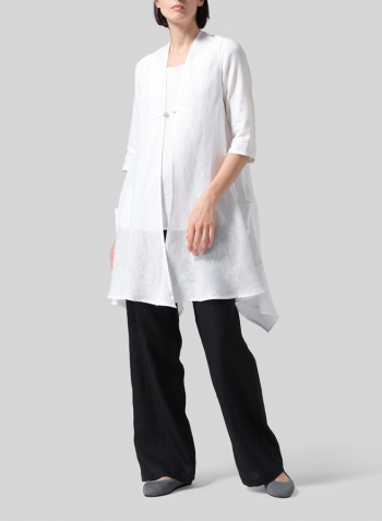 White Lightweight Linen A-Line Mid-Length Vest
